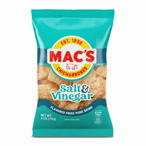 Mac's Salt & Vinegar Fried Pork Skins, 4 oz Bag