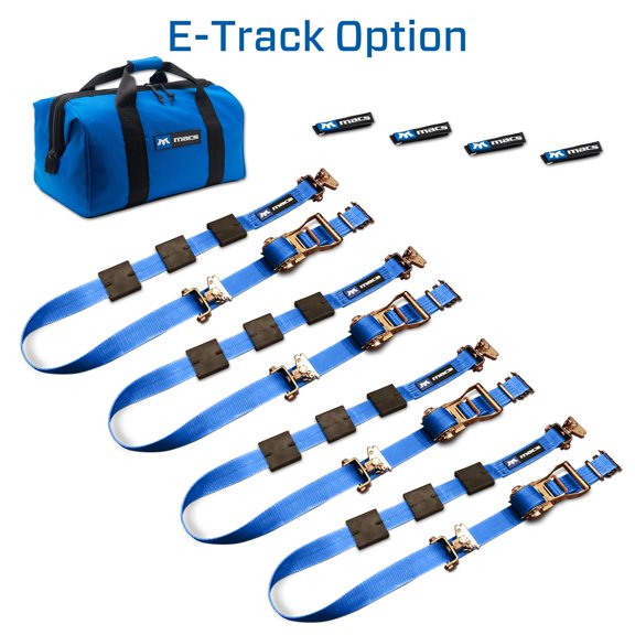 Mac's Tie-Downs 2" x 10' Tire Block Strap Pack with E-Track Ends - Blue
