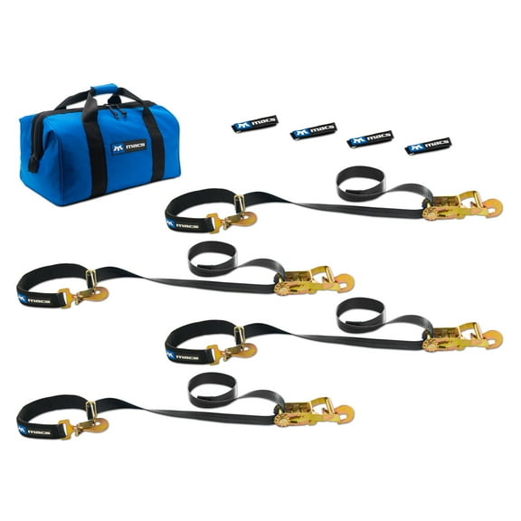 Mac's Tie-Downs 2in x 8' Super Pack Tie-Down Strap Kit with Integrated Axle Straps, Direct Hook Ends - Black