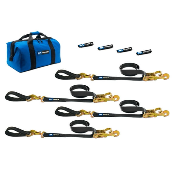 Mac's Tie-Downs 511218 Black Ultra Pack with 8' x 2" Direct Hook Ratchet Straps and 24" Axle Straps