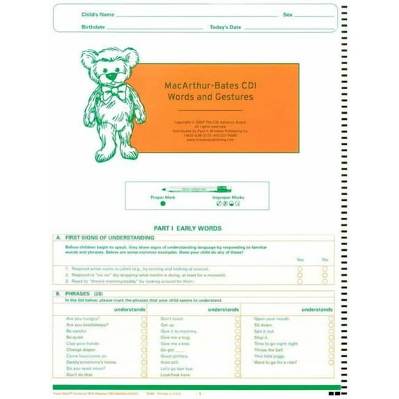 MacArthur-Bates Communicative Development Inventories (CDI) Words and Gestures, NCS Scannable, English (Paperback)