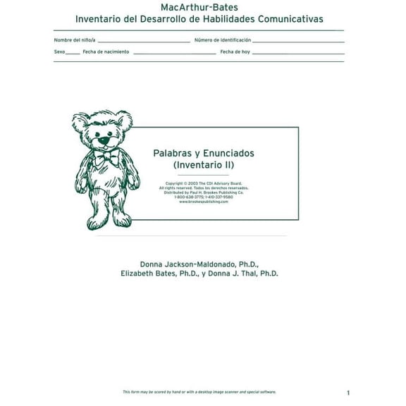 MacArthur Inventario Del Desarrollo de Habilidades Comunicativas (Inventario) : Inventario II: Palabras y Enunciados (Paperback)