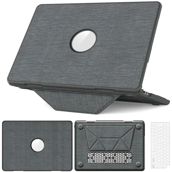 for MacBook Air 13.6 inch Case 2025 2024 2023 2022 M4 A3240 M3 A3113 M2 A2681, Woven Fabric Textured Hard Shell Cover with Foldable Kickstand & Keyboard Cover & Logo Cutout Design