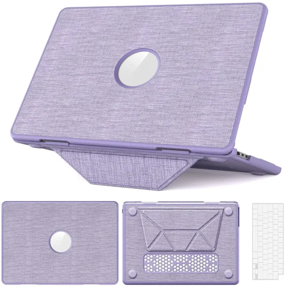 for MacBook Air 13.6 inch Case 2025 2024 2023 2022 M4 A3240 M3 A3113 M2 A2681, Woven Fabric Textured Hard Shell Cover with Foldable Kickstand & Keyboard Cover & Logo Cutout Design
