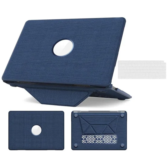 for MacBook Air 13 inch Case 2022 2021 2020 2019 2018 A2337 M1 A2179 A1932 Fabric Textured Hard Shell Protective Cover with Foldable Kickstand & Keyboard Cover & Logo Cutout Design