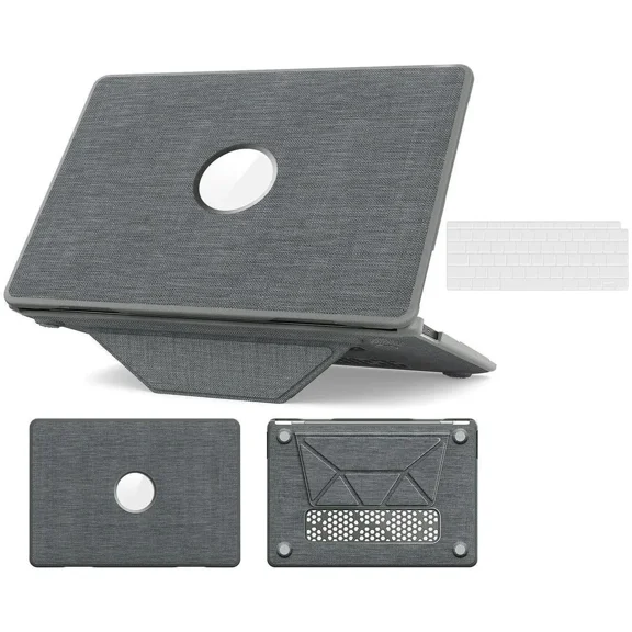 for MacBook Air 13 inch Case 2022 2021 2020 2019 2018 A2337 M1 A2179 A1932 Fabric Textured Hard Shell Protective Cover with Foldable Kickstand & Keyboard Cover & Logo Cutout Design