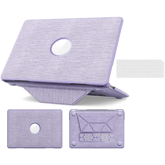 for MacBook Air 13 inch Case 2022 2021 2020 2019 2018 A2337 M1 A2179 A1932 Fabric Textured Hard Shell Protective Cover with Foldable Kickstand & Keyboard Cover & Logo Cutout Design