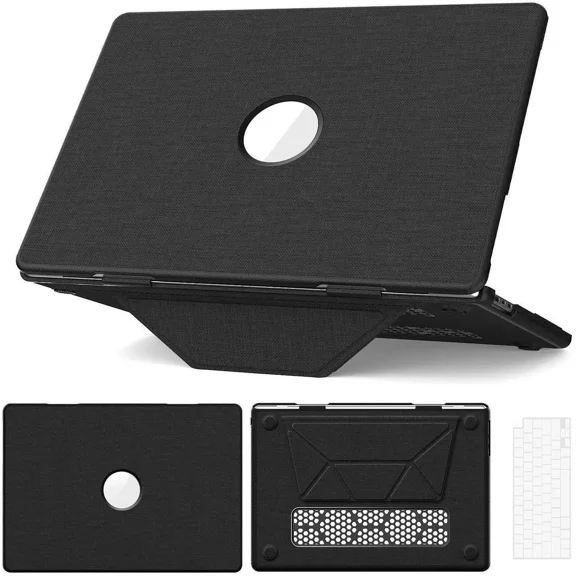 for MacBook Air 15 inch Case M4 2025 2024 2023 M3 M2 A3241 A3114 A2941, Fabric Textured Hard Shell Cover with Foldable Kickstand & Keyboard Cover & Logo Cutout