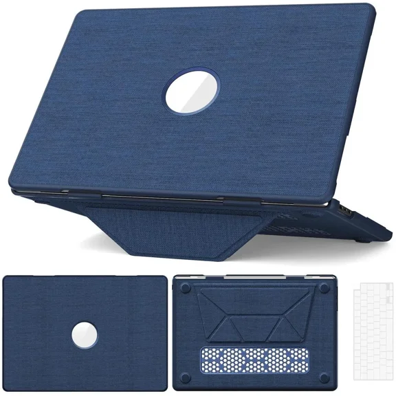 for MacBook Air 15 inch Case M4 2025 2024 2023 M3 M2 A3241 A3114 A2941, Fabric Textured Hard Shell Cover with Foldable Kickstand & Keyboard Cover & Logo Cutout