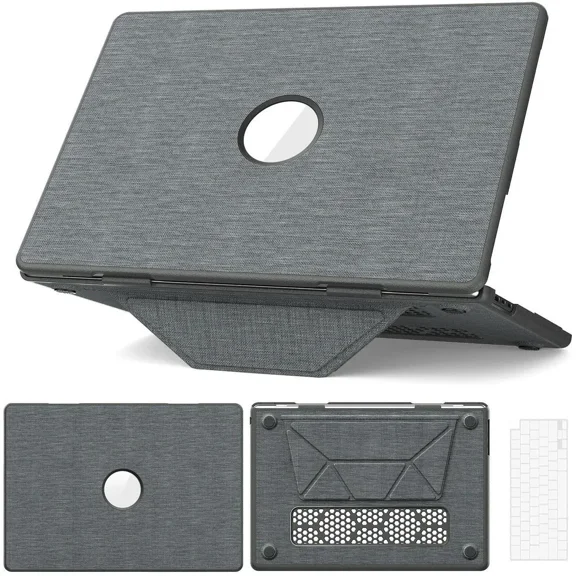 for MacBook Air 15 inch Case M4 2025 2024 2023 M3 M2 A3241 A3114 A2941, Fabric Textured Hard Shell Cover with Foldable Kickstand & Keyboard Cover & Logo Cutout