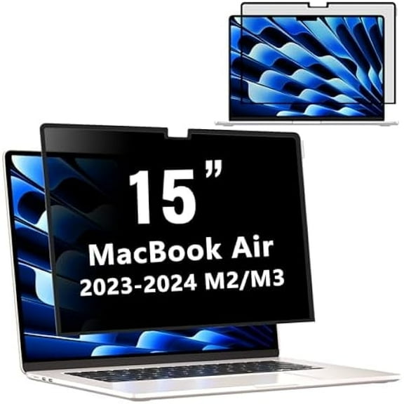 MacBook Air 15 inch Privacy Screen (2023-2025), Privacy Screen MacBook Air 15 inch for M2, M3, M4, Pro, Max Chip, Removable 15.3 inch Laptop Anti-Spy Filter Anti-Glare Blue Ray Reduction
