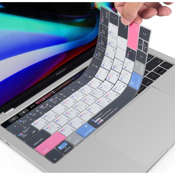 MacBook Pro 13 Inch Keyboard Cover Shortcuts for 2019 2018 2017 2016 MacBook Pro 13 & 15 with Touch Bar Model A2159 A1989 A1706 A1990 A1707 MAC OS Shortcut Hot Keys Keyboard Protector