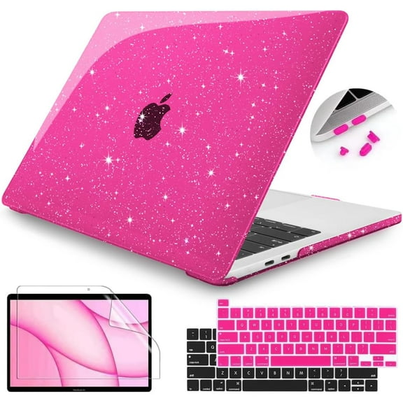 for MacBook Pro 13 inch Case M2 M1 A2338 A2251 A2289 A2159 A1989 A1708 A1706 (2016-2022 Release), Glitter Sparkly Plastic Hard Shell with Keyboard Cover & Screen Protector, Sparkly Pink