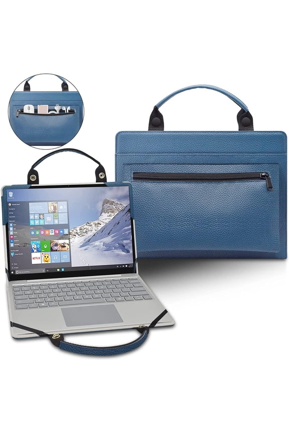 MacBook Pro 14 inch 2021 Release Laptop Sleeve, Bige Laptop Protective Case for MacBook Pro 14 inch 2021, Laptop Sleeves, Waterproof Leather Protective Cover with Handle for HP, LG(Blue)