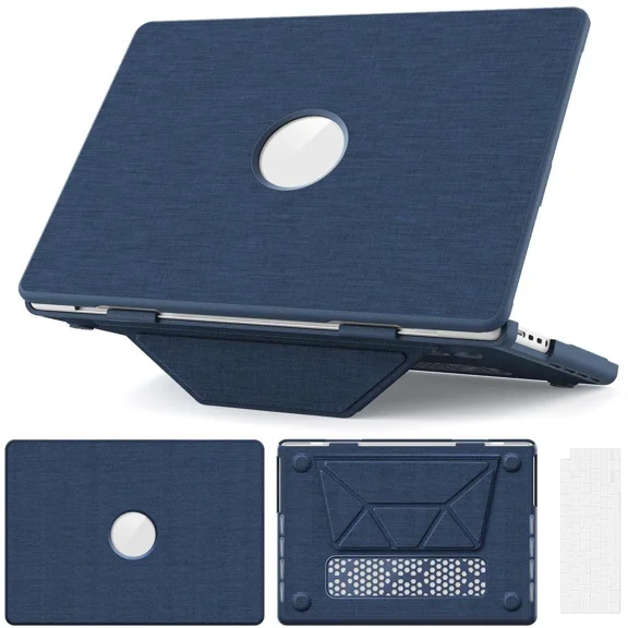 MacBook Pro 14 inch Case 2025-2021 M4 M3 M2 M1 Pro/Max A3401 A3185 A3112 A2992 A2918 A2779 A2442, Fabric Textured Hard Shell Cover with Foldable Kickstand & Keyboard Cover & Logo Cutout