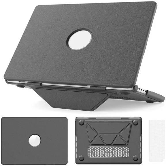 for MacBook Pro 14 inch Case 2025-2021 M4 M3 M2 M1 Pro/Max A3401 A3185 A3112 A2992 A2918 A2779 A2442, PU Leather Hard Shell Cover with Foldable Kickstand & Keyboard Cover & Logo Cutout