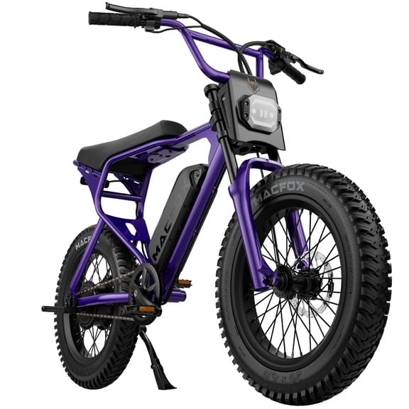 MacFox X1S Electric Bike for Adults, 20" x 4.0" Fat Tire Ebike with Dual Disc Brakes and Hydraulic Spring Front Fork Electric Commuter Bikes for Towns/Cities (Purple-Standard Edition)