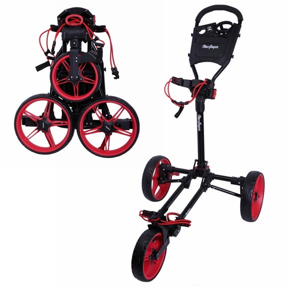MacGregor Golf Flat Fold 3 Wheel Golf Cart - Folds Completely Flat - Black/Red