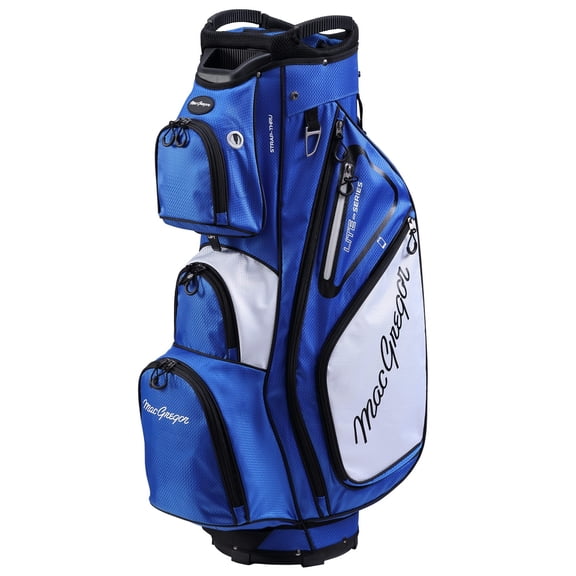 MacGregor VIP Deluxe 14-Way Cart Bag: 9.5" Top, Blue/White, 8 lbs