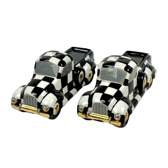 MacKenzie Childs Courtly Check Truck Salt & Pepper Set Original Gift Box.  Brand New with Tags, 100% Authentic