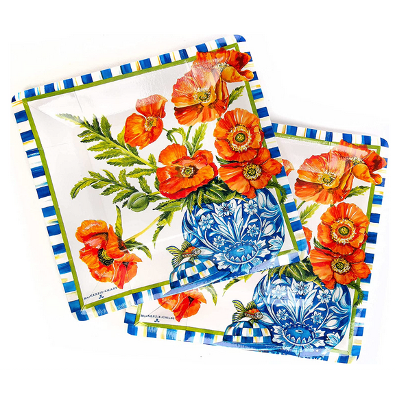 MacKenzie-Childs Ming Poppies Paper Plates Salad/Dessert New With Tag