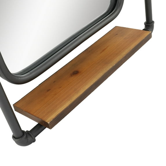 MacLuu Industrial Black Metal Pipe Hanging Wall Mirror with Shelf 24" x 29" - Black-Rectangle