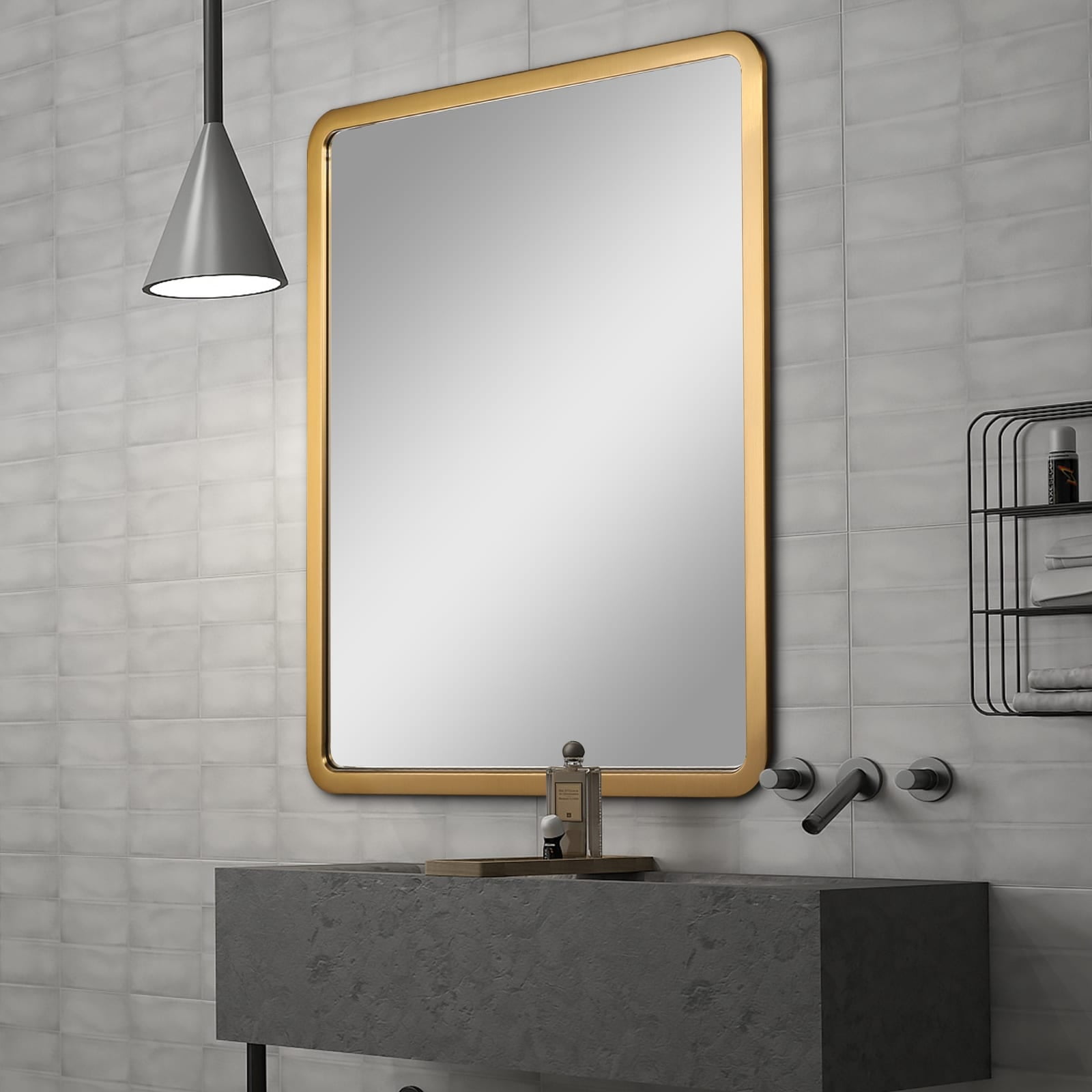 MacLuu Rectangular with Curved Edge Metal Frame Vanity Mirror 24" x 30