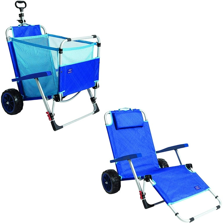 MacSports Portable Beach Day Lounge Chair Wagon Combo Cart with