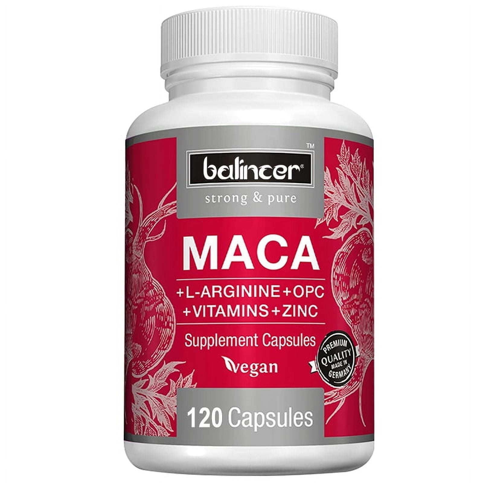 Maca Capsules - With L-Arginine, OPC, Vitamins, Zinc - Suppory Energy, Performance, Mood, and Hormonal Balance - 120 Capsules