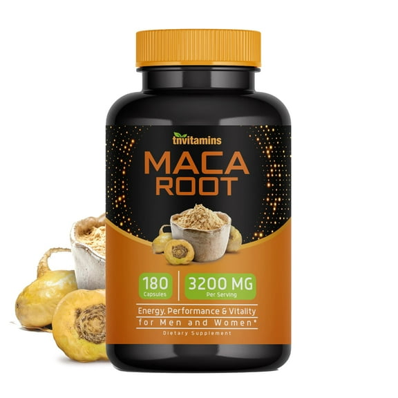 Maca Root Capsules for Women & Men (3200 MG - 180 Capsules) | Peruvian Maca Root Powder Extract Capsules | High Potency Maca Pills | Non-GMO | by TNVitamins