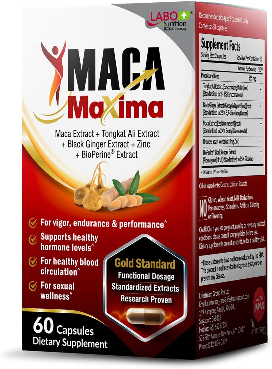MacaMaxima Peruvian Maca Root, Tongkat Ali, Black Ginger, Zinc and