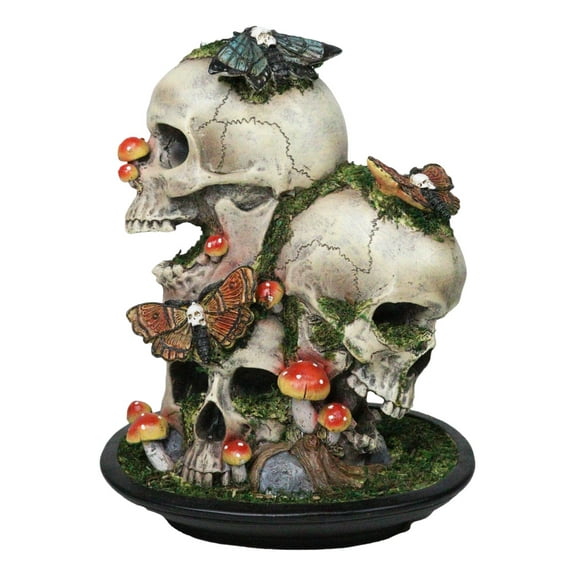 Macabre Death Moths Toadstool Mushrooms and Moss Fungi Trio Skulls Figurine