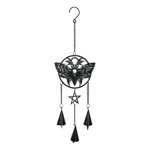 Macabre Death's Head Skull Black Moth Pentagram Wall Hanging Decoration Chime
