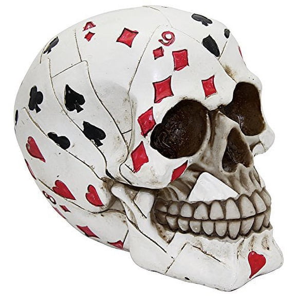 Macabre Handpainted Playing Card High-Quality Resin Poker Skull Sculpture