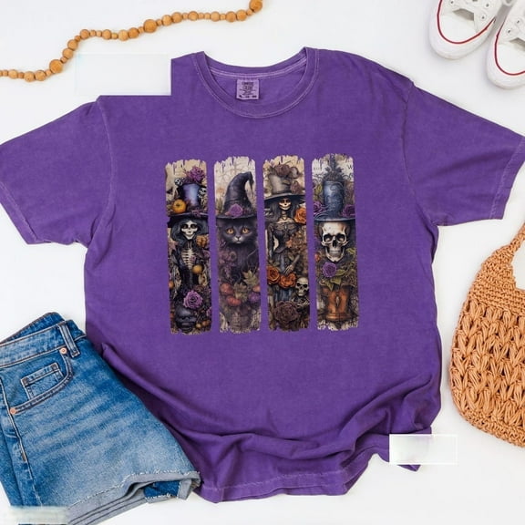 Macabre Voodoo Day of the Dead Haunted Mardi Gras Goth Brushstroke T-shirt Skeleton Black Cat Roses Skull Spooky Halloween