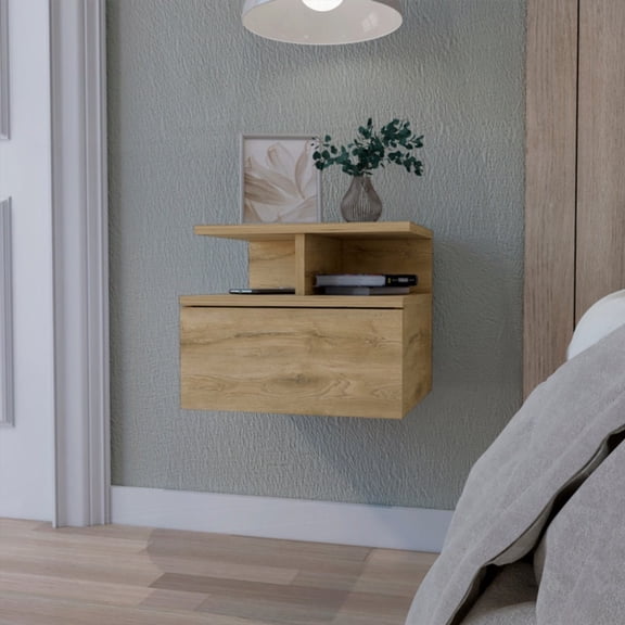 Macadamia 2-Tier Floating Nightstand with Easy Wall Mount