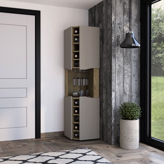 Macadamia Bar Cabinet with 10 Wine Cubbies and 4 Cabinets for Comprehensive Storage in Wine Cellars