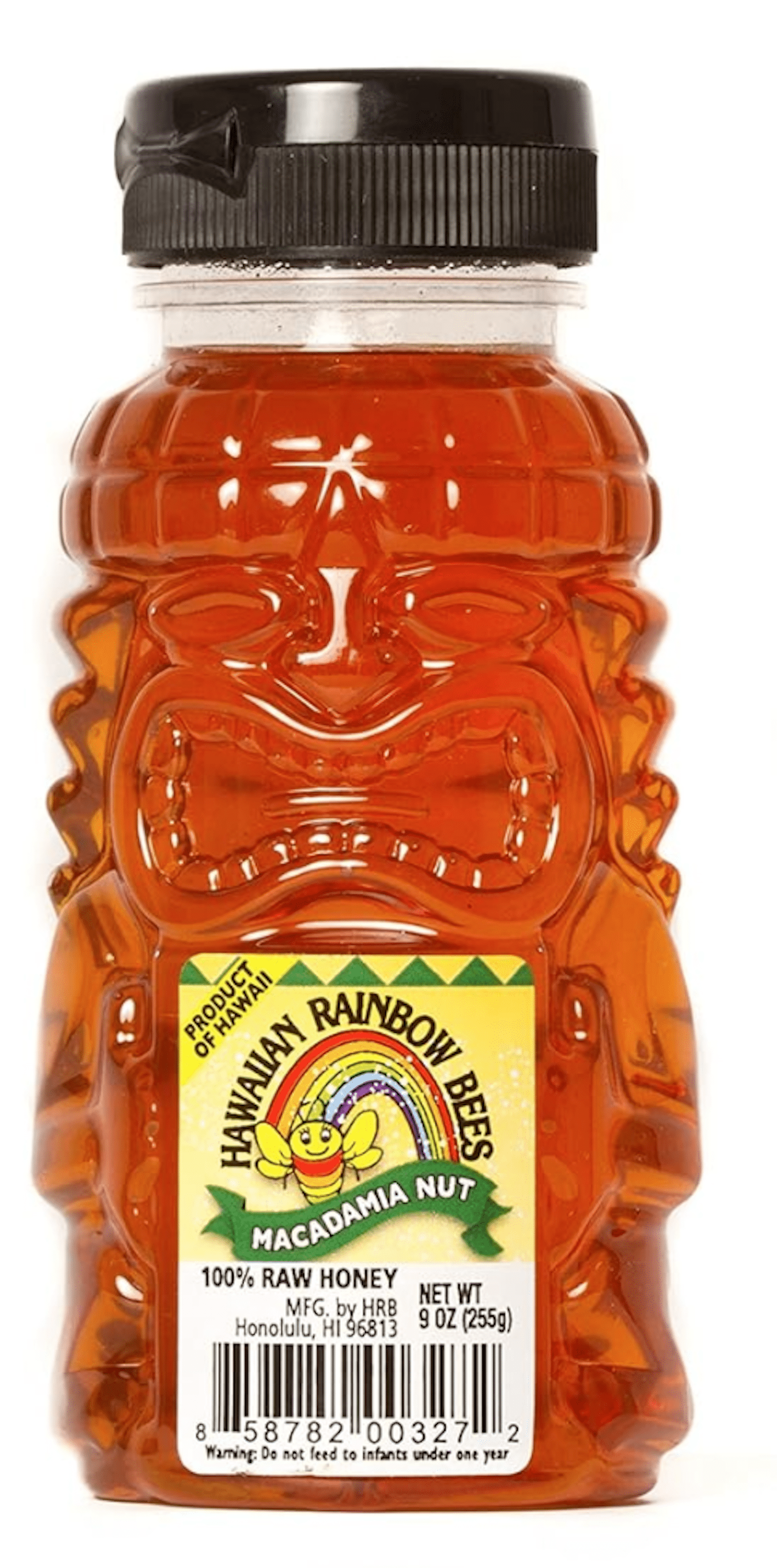 Rainbow Bees Macadamia Honey- Pure Raw Hawaiian Honey in Tiki Bottle