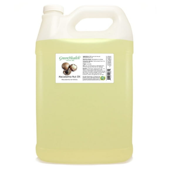 GreenHealth Macadamia Nut Carrier Oil 1 Gallon Clear Plastic Jug with Cap