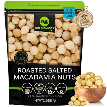 Nut Cravings Macadamia Nuts Freshly Roasted & Salted (32oz - 2 lbs) Whole & Pieces