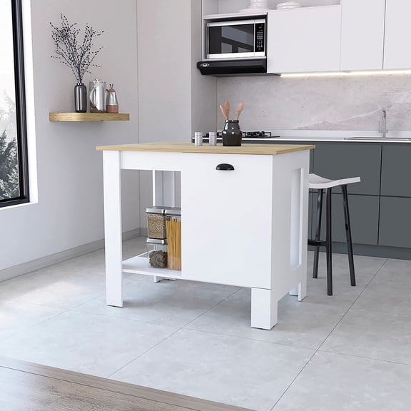 White and Macadamia Kitchen Island for Decorative Display / Provide Space for Kitchen Decor