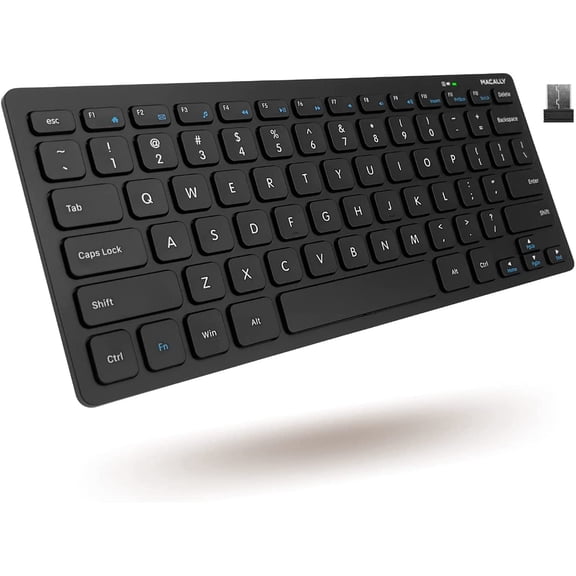 Macally 2.4G Small Wireless Keyboard - Ergonomic & Comfortable Computer Keyboard - Slim Compact Keyboard for Laptop or Windows PC, Tablet, TV, Travel - Plug & Play External Mini Keyboard Wireless USB