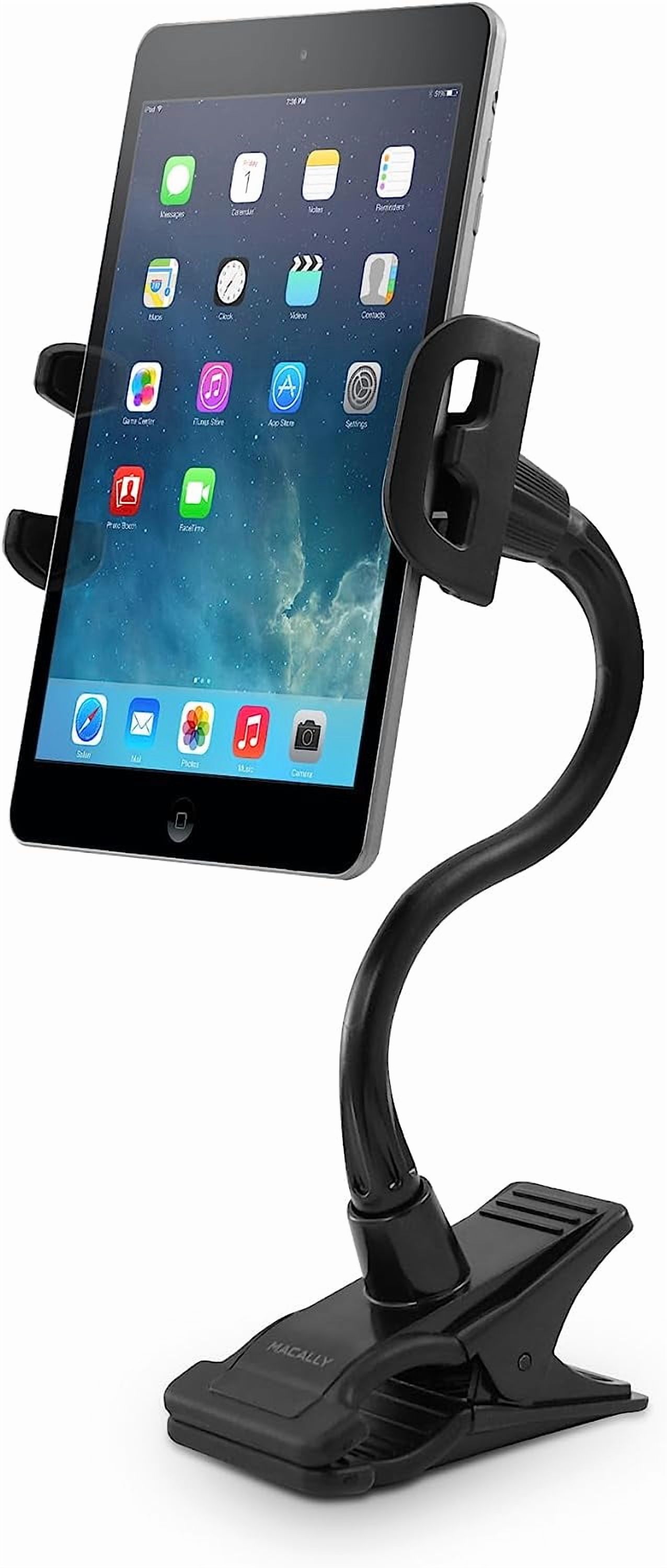 Macally Adjustable Flexible Tablet & Phone Holder - Clip On Clamp for Desks, Black