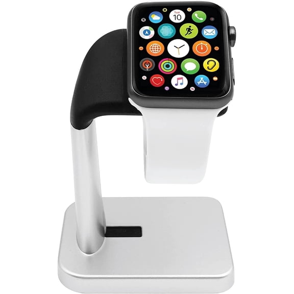 Macally Apple Watch Stand for Series Ultra 11,10, 9, 8, 7, 6, 5, 4, 3, 2, 1, SE (49mm 45mm 44mm 42mm 41mm 40mm 38mm) - Apple Watch Charger Stand Dock Holder - Desk iWatch Charging Station - Silver
