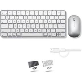 Macally Apple Wireless Keyboard and Mouse for Mac - Dual Mode (Bluetooth + Wired) - Multi-Device, Rechargeable - Mini Wireless Keyboard and Mouse Combo for MacBook, iPad, Mac Mini/Air/Pro (Silver)
