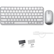 Macally Apple Wireless Keyboard and Mouse for Mac - Dual Mode Bluetooth + Wired - Multi-Device, Rechargeable - Mini Wireless Keyboard and Mouse Combo for MacBook, iPad, Mac Mini/Air/Pro Silver
