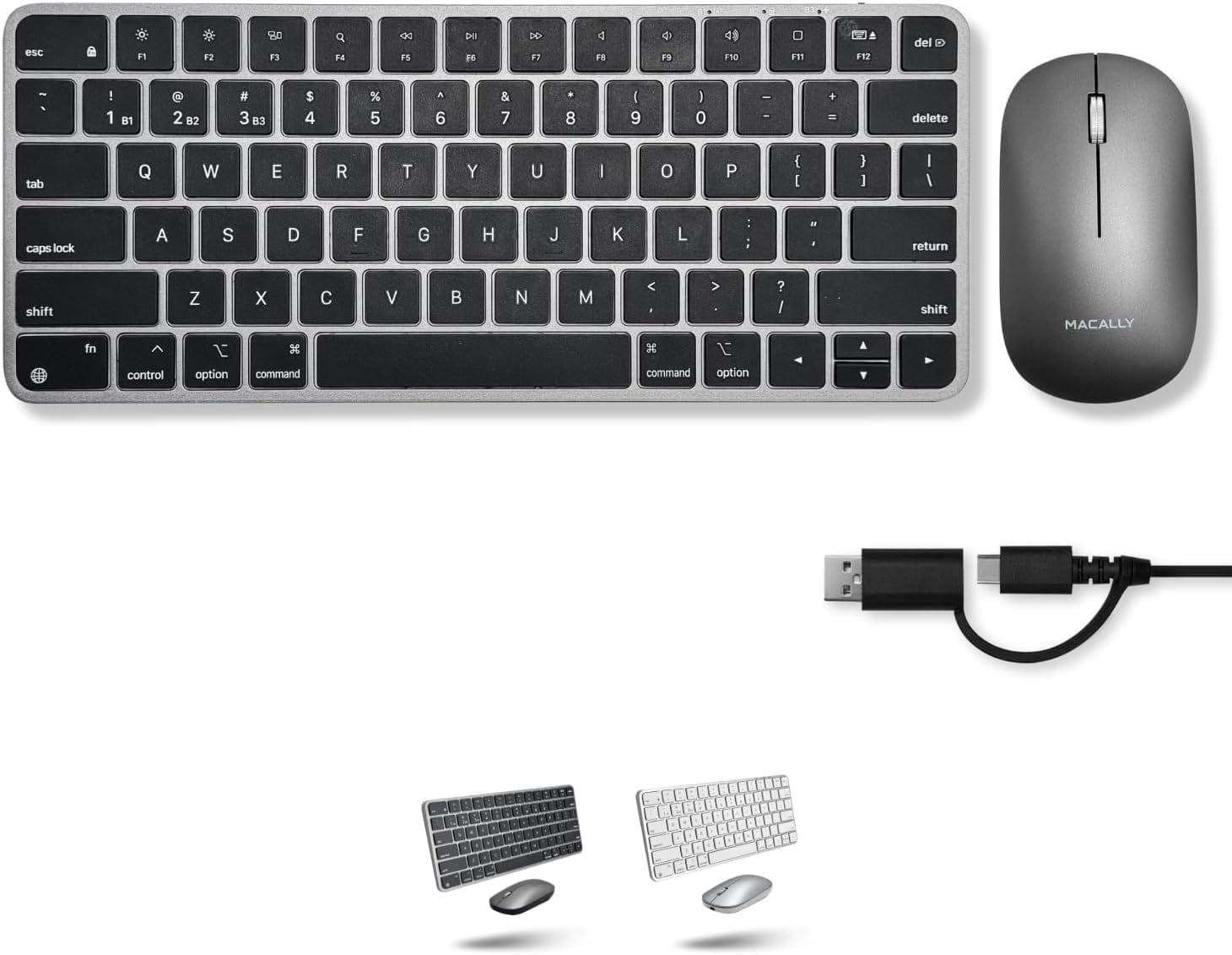 Macally Apple Wireless Keyboard and Mouse for Mac - Dual Mode (Bluetooth + Wired) - Multi-Device, Rechargeable - Mini Wireless Keyboard and Mouse for MacBook, iPad, Mac Mini/Air/Pro (Space Gray)