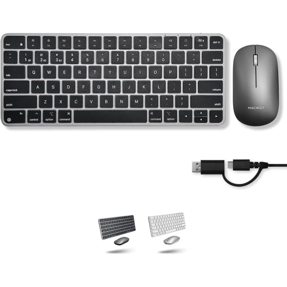 Macally Apple Wireless Keyboard and Mouse for Mac - Dual Mode (Bluetooth + Wired) - Multi-Device, Rechargeable - Mini Wireless Keyboard and Mouse for MacBook, iPad, Mac Mini/Air/Pro (Space Gray)