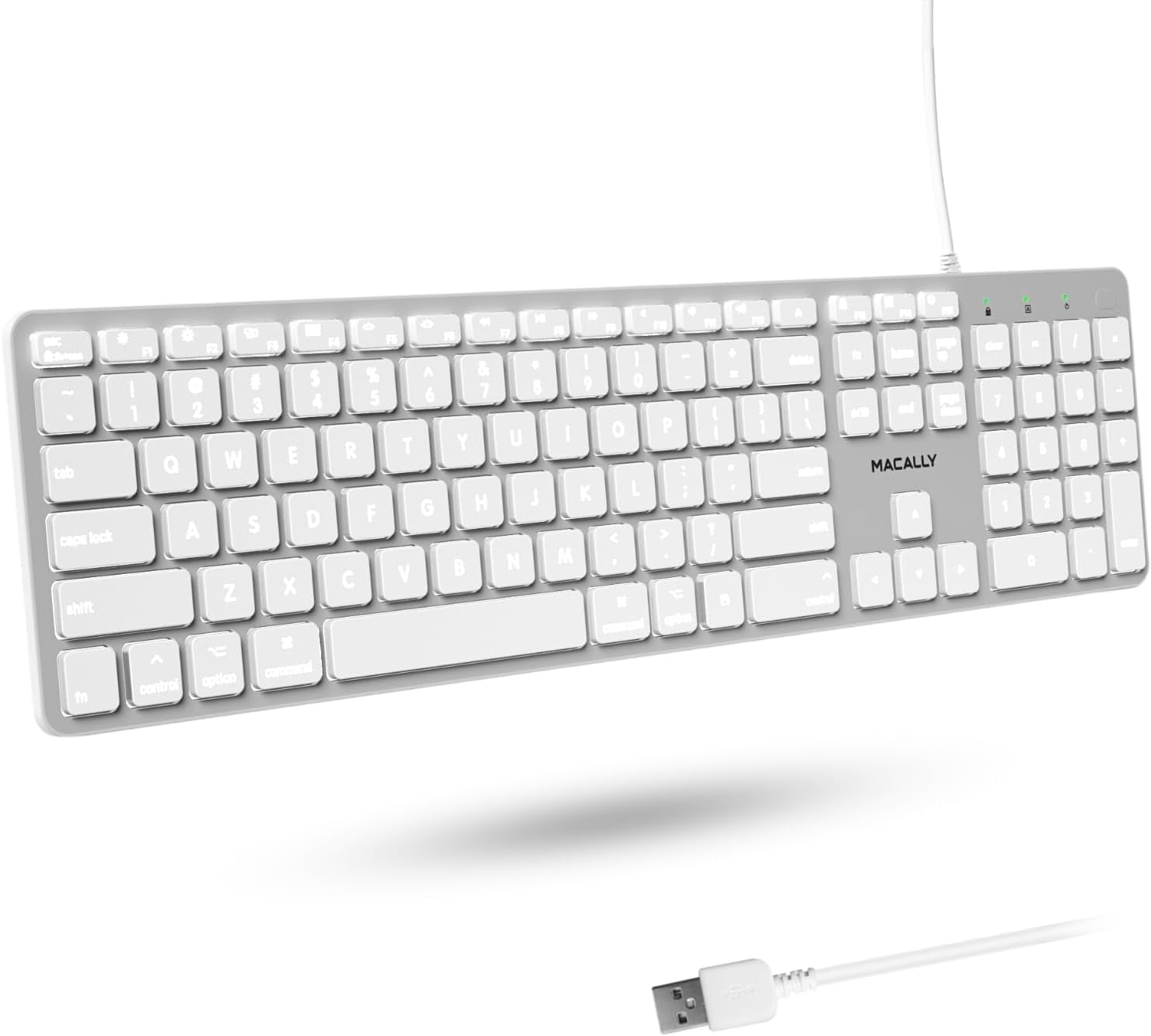 Macally Backlit Wired Keyboard for Mac | Compatible Apple Keyboard with Numeric Keypad | Comfortable All Day Typing, Compatible on Macbook Pro / Air, iMac, Mac Mini / Pro - Silver