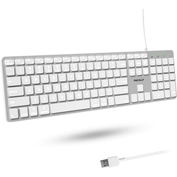 Macally Backlit Wired Keyboard for Mac | Compatible Apple Keyboard with Numeric Keypad | Comfortable All Day Typing, Compatible on Macbook Pro / Air, iMac, Mac Mini / Pro - Silver